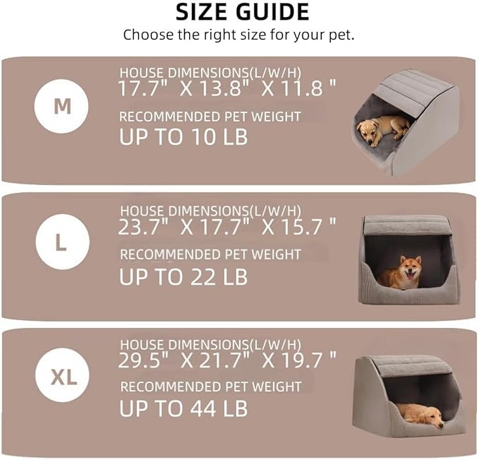 Extra Large Dog Bed House, 30D Memory Sponge, Cozy Dog House Indoor, Plush Dog Cave Bed Crate Cushion with Non-Slip Bottom for Medium Large Dogs (Grey, M)