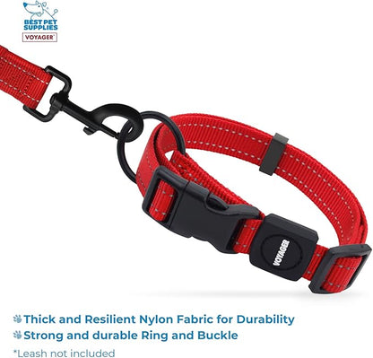 Best Pet Supplies Reflective Dog Collar with Adjustable Length, Heavy-Duty Buckle, and Strong Leash D-Ring, Training, Walking, Jogging Accessory for Small, Medium, and Large Breeds - Red, S