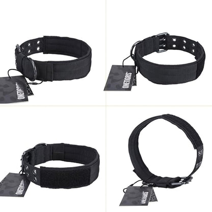 OneTigris Military Adjustable Dog Collar with Metal D Ring & Buckle 2 Sizes (Black, L)