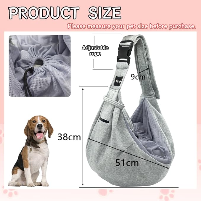 NATUYA Pet Dog Sling Carrier - Dog Sling with Net Bag for Carrier Dogs Cats-Hands Free Pet Bag-Buckle net Pocket pet Bag (Black)