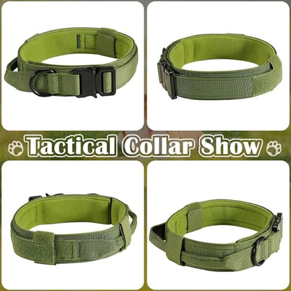 Tactical Dog Collar with Handle, Heavy Duty Military Dog Collar with Heavy Metal Buckle for Training, Adjustable Tactical Collars for for Medium and Large Dogs (M, Green)