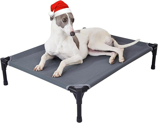 pettycare Elevated Outdoor Dog Bed - Dog Cots beds for Medium Dogs, Heavy Duty Raised Dog Bed Waterproof, Cooling Elevated Dog Bed with Washable Teslin Mesh, Durable, Non Slip, 32 Inches, Grey