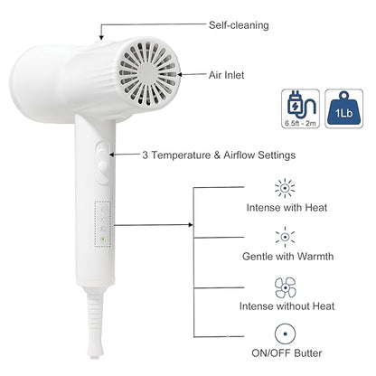 L&W BROS. Low Noise Pet Dryer for Small Dogs - 2-In-1 Indoor Grooming Dryer with Slicker Brush, Adjustable Temperature and Overheating Protection (White)