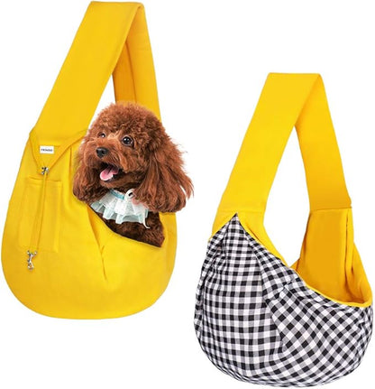 FDJASGY Small Pet Sling Carrier-Hands Free Reversible Pet Papoose Bag Tote Bag with a Pocket Safety Belt Dog Cat for Outdoor Travel Lemon Yellow