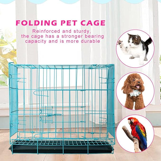 Folding Metal Dog Crate, Blue, Portable, Easy to Install, Durable, Secure, Comfortable, Warm, Airy