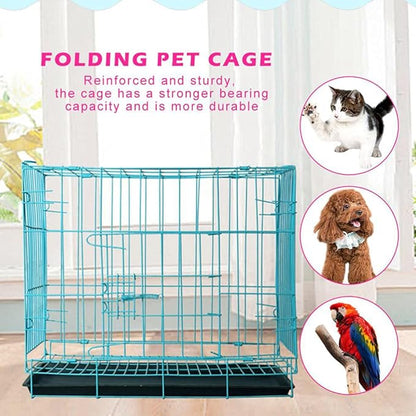 Folding Metal Dog Crate, Blue, Portable, Easy to Install, Durable, Secure, Comfortable, Warm, Airy