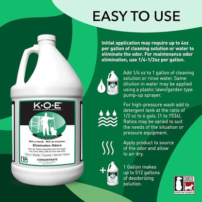 Thornell KOE Kennel Odor Eliminator Concentrate, Odor Eliminator for Strong Odors, Great for Cages, Runs, Floors & More, Pet Odor Eliminator for Home & Kennel w/Safe, Non-Enzymatic Formula, 128 oz