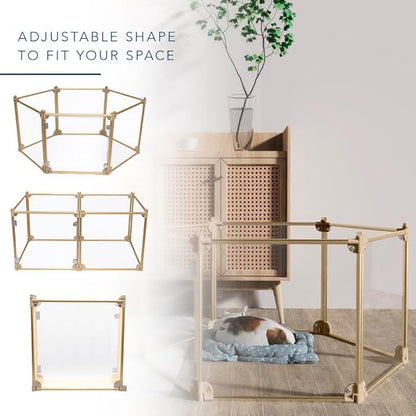 Front Row Foldable Dog Playpen – Durable and Portable Puppy Playpen for Exercise, Rest & Play – Clear Fence Panels with Aluminum Rods and Crate for Dogs and Other Small Pets (Gold, 6-Panel)