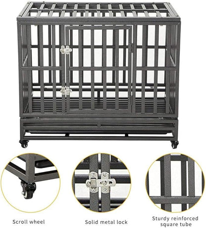 LUCKUP 38 Inch Heavy Duty Dog Cage Metal Kennel and Crate for Large Dogs,Easy to Assemble Pet Playpen with Four Wheels,Black … …