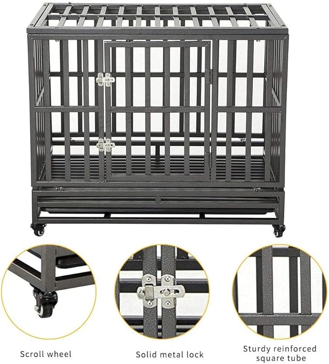 LUCKUP 38 Inch Heavy Duty Dog Cage Metal Kennel and Crate for Large Dogs,Easy to Assemble Pet Playpen with Four Wheels,Black … …