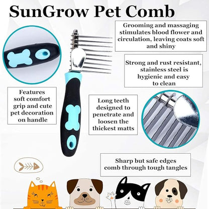SunGrow Poodle Dog & Bunny Comb Dematting and Detangler Long Hair, Thick Undercoat Brush, for Rabbit, Persian, Maine coon Cat