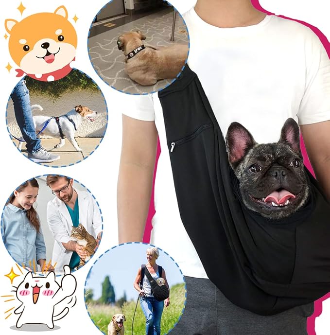 NATUYA Pet Dog Sling Carrier - Dog Sling with Net Bag for Carrier Dogs Cats-Hands Free Pet Bag-Buckle net Pocket pet Bag (Black)