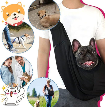 NATUYA Pet Dog Sling Carrier - Dog Sling with Net Bag for Carrier Dogs Cats-Hands Free Pet Bag-Buckle net Pocket pet Bag (Black)