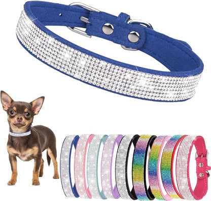 Rhinestone Dog Collars for Large Dogs, Bling Dog Collar with Diamond Crystal Glitter Sparkling Female Dog Collars for Medium Large Dogs Blue, XXL