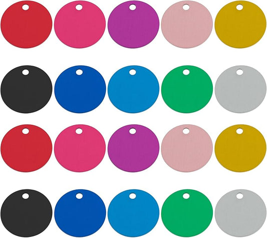 Framendino, Pet ID Tag Colorful Blank Round Double Sided Pets ID Tag Name Phone Number ID Tags Aluminum Charms
