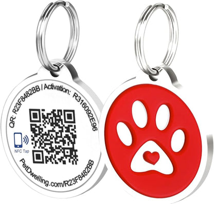 Premium NFC & QR Code Smart Dog ID Tag - Easy Scanning, Instant Profile Access, Real-Time Location Alerts(Red Paw)