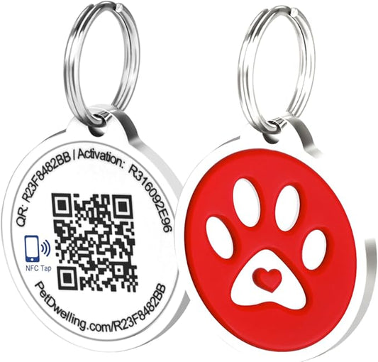 Premium NFC & QR Code Smart Dog ID Tag - Easy Scanning, Instant Profile Access, Real-Time Location Alerts(Red Paw)