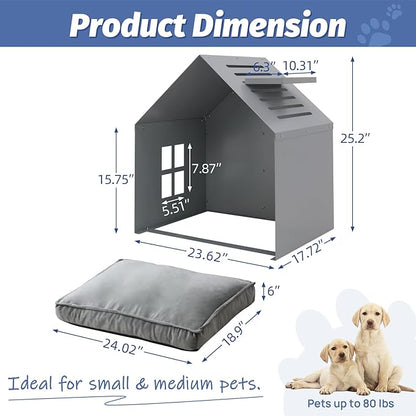 Modern Metal Dog House with Plush Cushion – Open Design Dog Bed, Cozy Pet Cave for Dogs & Cats, Stylish Indoor Pet Furniture