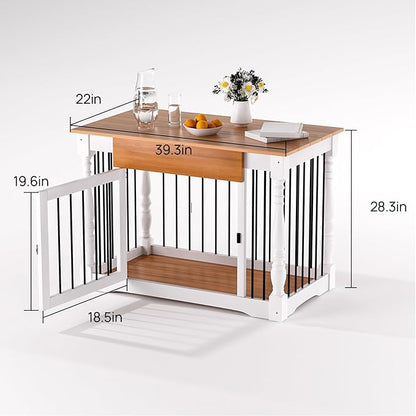 Dog Crate Furniture - Solid Wood Roman Column Kennel for Small/Medium Dogs | Multi-Functional Pet Bed with Removable Tray & Coffee Table Design | Modern Home Decor,Indoor Furniture (White)