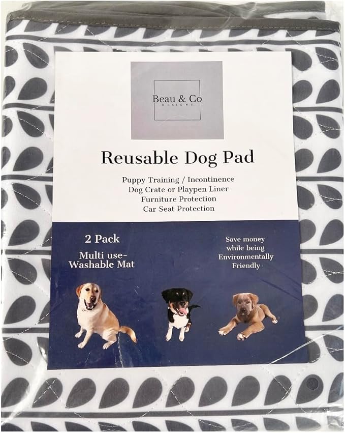 Beau & Co Reusable Waterproof Pads 24x36-Perfect Size for Med/Large Kennel- Dog Puppy Training Pee pad
