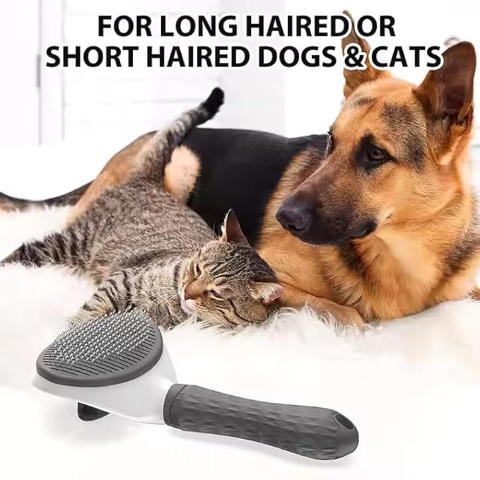 Self-Cleaning Pet Brush - One-Click Release Dog and Cat Grooming Tool with Oval Design for Easy Deshedding and Massage, Available in Sky Blue and Grey