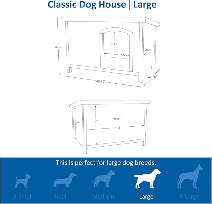 TRIXIE Large natura Classic Outdoor Dog House, Weatherproof Finish, Elevated Floor, Brown 45.5 x 31 x 32.25 inch