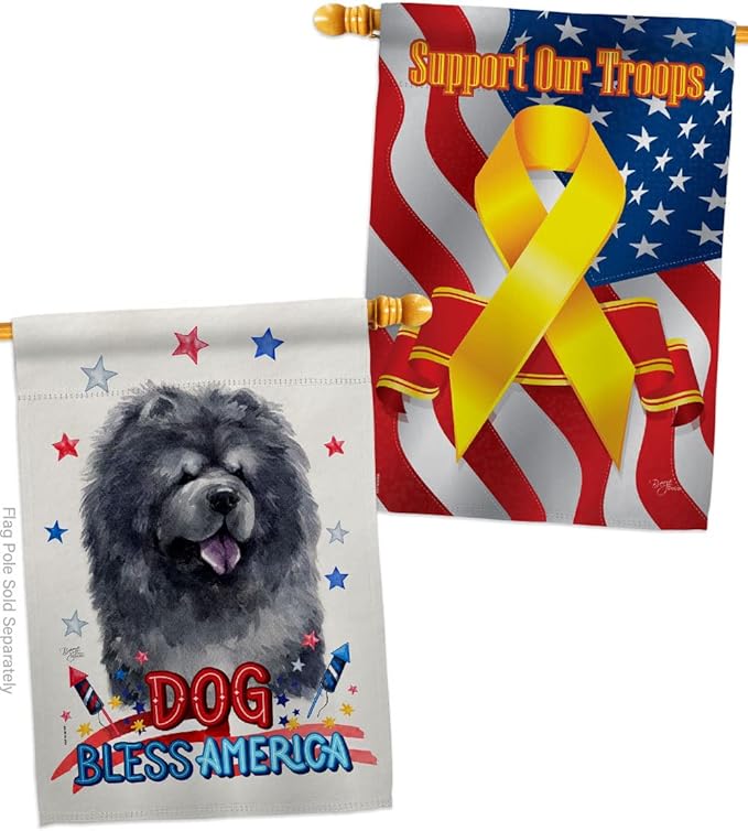 Breeze Decor Patriotic Black Chow House Flag Pack Dog Puppy Spoiled Paw Canine Fur Pet Nature Farm Animal Creature Support Our Troops Banner Small Garden Yard Gift Double-Sided, Made in USA