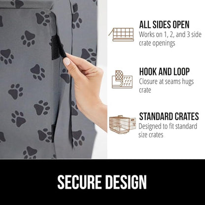 Gorilla Grip Dog Crate Covers compatible with Amazon Basics Dog Crates, All Sides Open, Privacy Cover Fits 30" Wire Kennel, Breathable Mesh Windows, Light Reducing Puppy Training Cage Topper, Gray Paw