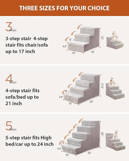 Dog Stairs for Small Dogs,22" H,5-Step Dog Steps for High Bed Couch and Sofa,Pet Stairs for Dogs and Cats Climbing with Non-Slip Bottom and Washable Cover,Light Grey