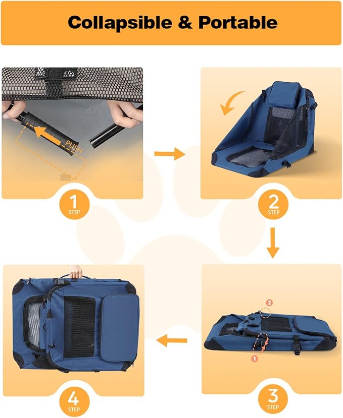 Extra Large Dog Crate with 2 Foldable Bowl, 32 Inch Collapsible Travel Dog Crate Kennel with Soft Blanket for Medium Dogs,Indoor & Outdoor (32" L x 23" W x 23" H, Navy)