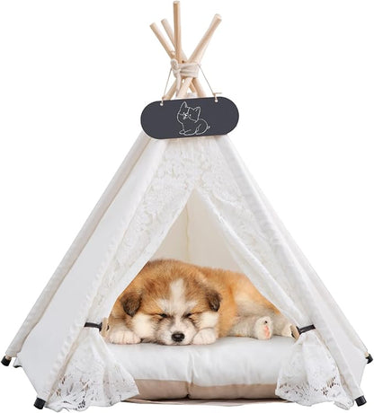 Pet Teepee Tent for Dogs & Cats Dog Bed with Thick Cushion Puppies Play House Removable and Washable