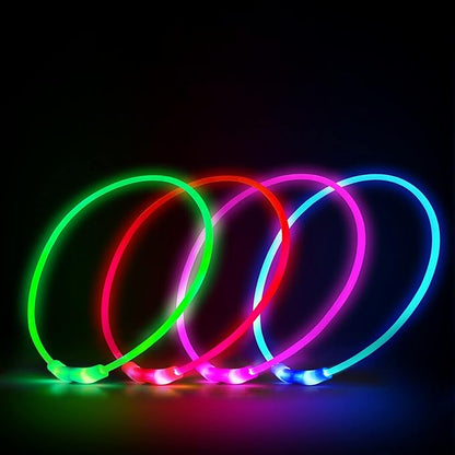 LED Dog Collar, Rechargeable Light Up Dog Collars,IP67 Waterproof Dog Lights for Night Walking，Adjustable, Reusable Safety Necklace for Small Medium Large Dogs(Blue)