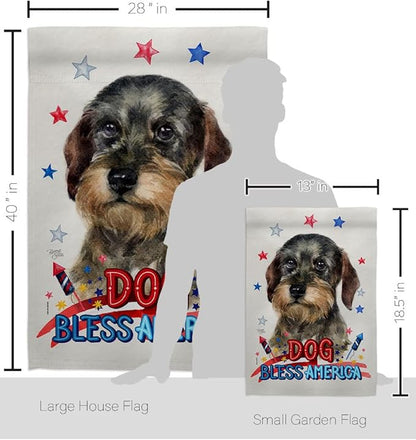 Breeze Decor Patriotic Wire Haired Dachshund Garden House Flag-Kit Dog Puppy Spoiled Paw Canine Fur Pet Nature Farm Animal Creature Decoration Banner Small Yard Gift Double-Sided, Made in USA