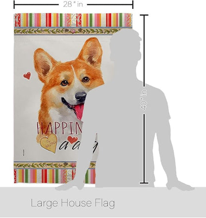 Breeze Decor Fawn Corgi Happiness House Flag Pack Dog Puppy Spoiled Paw Canine Fur Pet Nature Farm Animal Creature Vintage Applique Banner Small Garden Yard Gift Double-Sided, Made in USA
