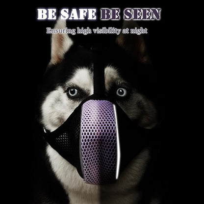 Mayerzon Dog Muzzle, Patented Mesh Soft Muzzle for Large Medium Small Dogs for Scavenging Grooming Biting Chewing, Breathable Reflective Doberman Husky Muzzle with Collar for Labrador Retriever Poodle