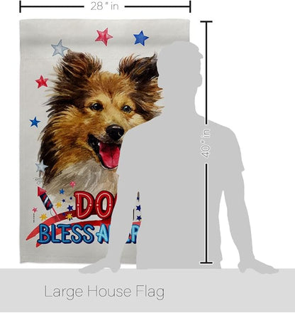 Breeze Decor Patriotic Shetland Sheepdog House Flag Pack Dog Puppy Spoiled Paw Canine Fur Pet Nature Farm Animal Creature Vintage Applique Banner Small Garden Yard Gift Double-Sided, Made in USA