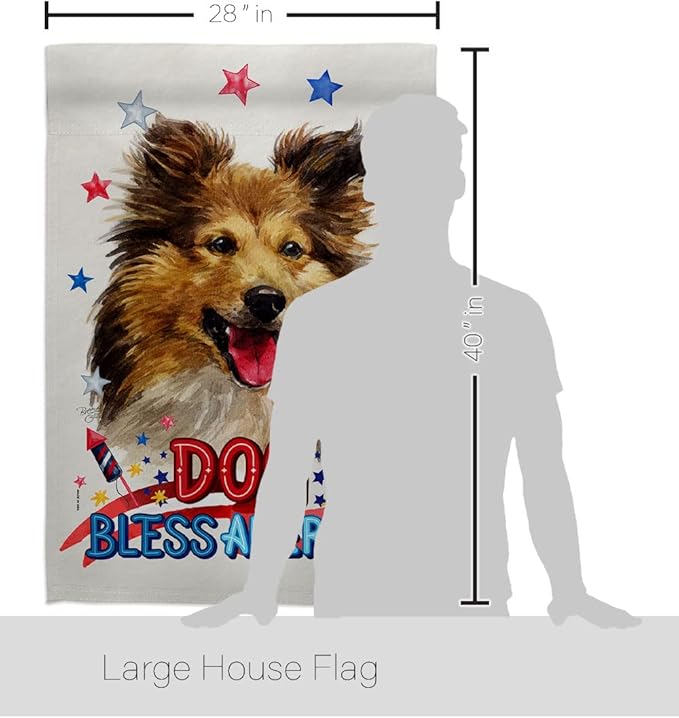 Breeze Decor Patriotic Shetland Sheepdog House Flag Dowel Set Dog Puppy Spoiled Paw Canine Fur Pet Nature Farm Animal Creature Banner Small Garden Yard Gift Double-Sided, Made in USA