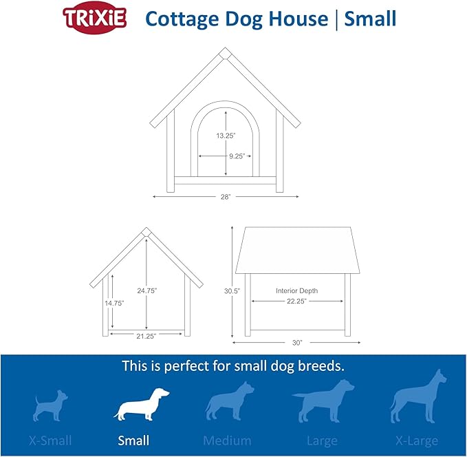 TRIXIE Natura Pitched Roof Dog House, 30" L X 28" W X 30.5" H
