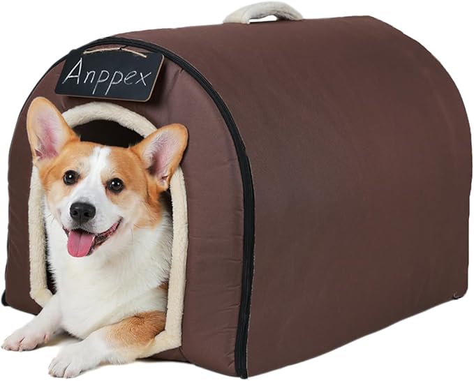 ANPPEX Medium Igloo Dog House Indoor,XL Size Dog Cave for Medium and Large Dogs,2-in-1 Washable Covered Dog Bed,Brown