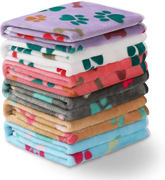 1 Pack 6 Blankets Dog Cat Soft Fluffy Fleece Pet Blanket Warm Cute Print Design Puppy Kitten Blanket Doggy Bone Medium(30"x20")