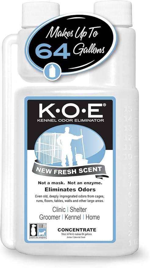 Thornell Kennel Odor Eliminator Concentrate – K.O.E. Odor Eliminator for Strong Odor for Cages, Runs & More – Pet Odor Eliminator for Home & Kennel w/Safe, Non-Enzymatic Formula (Fresh Scent, 16 oz)