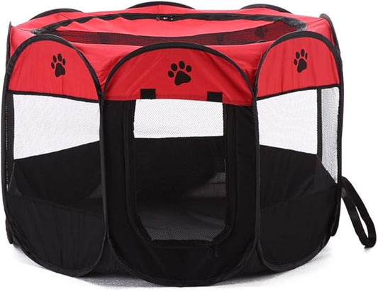 Portable Pet Playpen, 28.3" Foldable Dog Playpen for Dogie Kitten Rabbit, Exercise Playpen Tent Indoor/Outdoor Use (red)