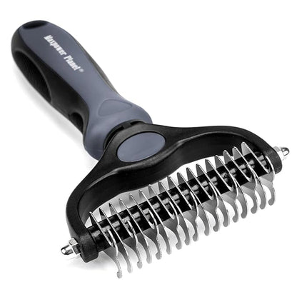 Maxpower Planet Pet Grooming Brush - Double Sided Undercoat Rake for Dogs and Cats, Extra Wide, Reduce Shedding by 95%, Grey