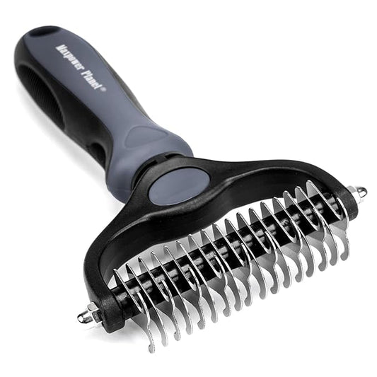 Maxpower Planet Pet Grooming Brush - Double Sided Undercoat Rake for Dogs and Cats, Extra Wide, Reduce Shedding by 95%, Grey