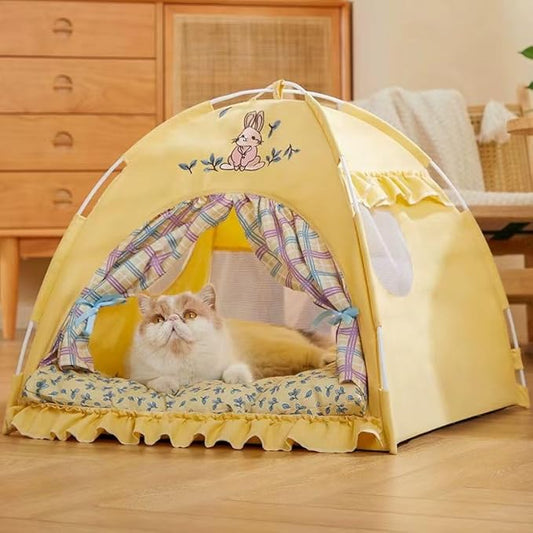 Cute Cat Teepee Cave, Cat Tent Foldable Indoor Outdoor with Thick Mat,Puppy Bed Tent,Bunny Pet Tent Teepee,Portable Dog House Teepee Tent, Cat Bed,Dog Bed Tent,Puppy Bunny,Pet Tent Teepee (Z1, M)