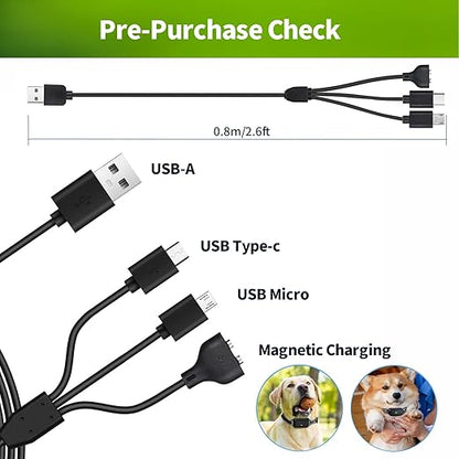 LONNKY Dog Training Collar Charger for NVK, UKE, Delupet, Yawpet, Chicdeal, PECOLE Shock Collar and Remote, 3-in-1 Magnetic Charging, Type-C and Micro USB Cable, Shock Collar Charging Cord
