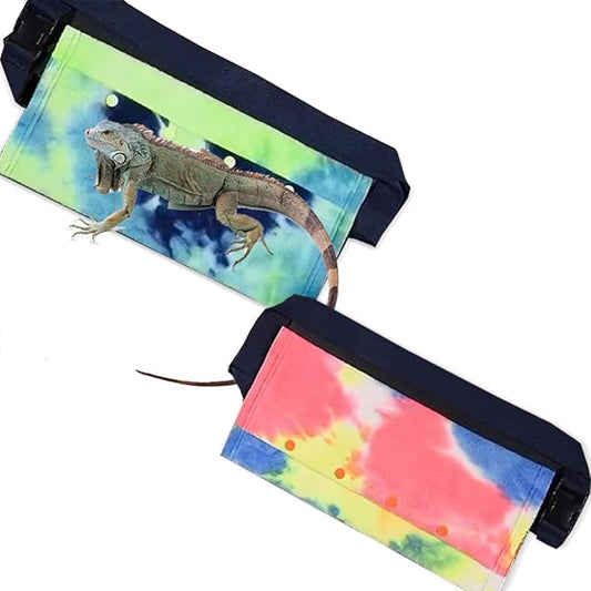 Reptile Sling Carrier, Soft Adjustable Strap Bearded Dragon Sling for Outdoor Travel Walking Rest (Blue Green)