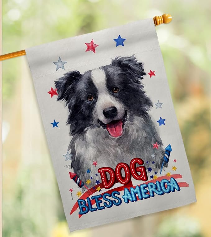 Breeze Decor Patriotic Border Collie House Flag Pack Dog Puppy Spoiled Paw Canine Fur Pet Nature Farm Animal Creature Embroidery Banner Small Garden Yard Gift Double-Sided, Made in USA