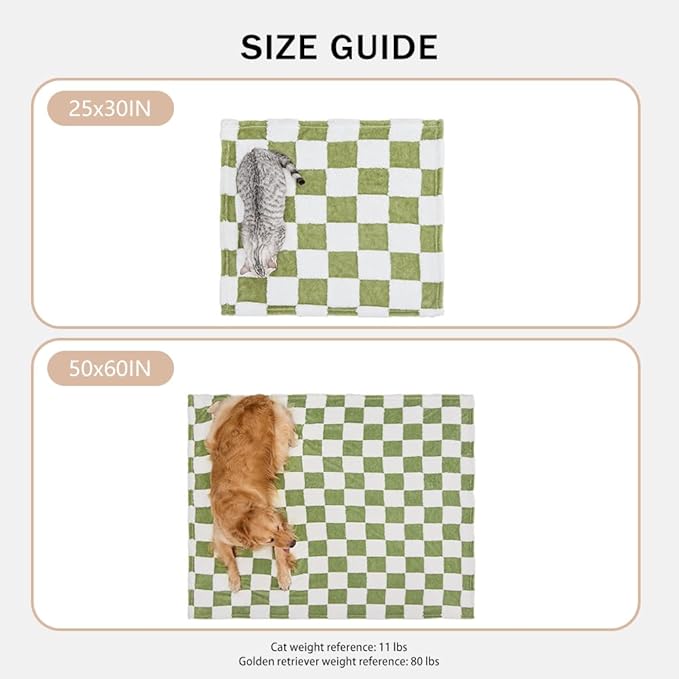 Qeils Jacquard Dog Blankets for Large Dogs, Cozy Calming Pet Blanket Washable for Couch Protection, 280GSM Coral Fleece Plush Fluffy Throw Blanket, Sage Green Checkered, 50x60IN