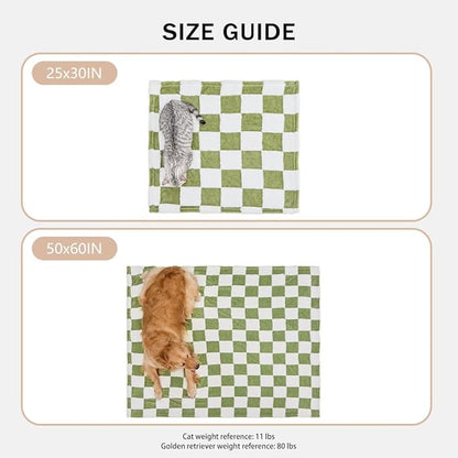 Qeils Jacquard Dog Blankets for Large Dogs, Cozy Calming Pet Blanket Washable for Couch Protection, 280GSM Coral Fleece Plush Fluffy Throw Blanket, Sage Green Checkered, 50x60IN